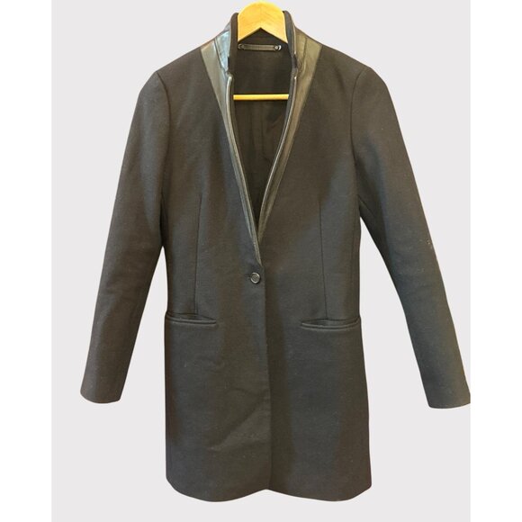 Allsaints Women's Black Wool Leather Lapel Lorie Coat Size 4 Italian Cloth Luxe - Picture 1 of 7